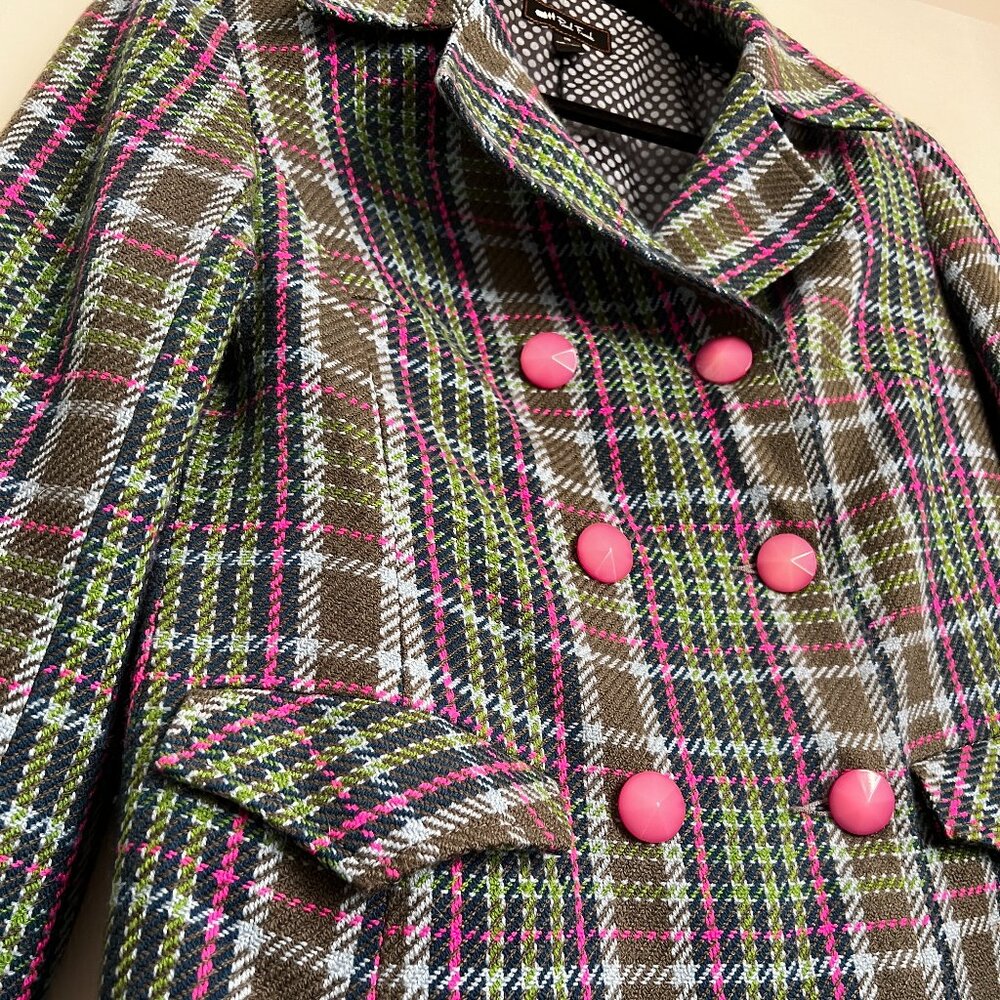 Paul Frank Plaid Jacket // Pink Button Statement Blazer // Y2K Preppy Punk // M